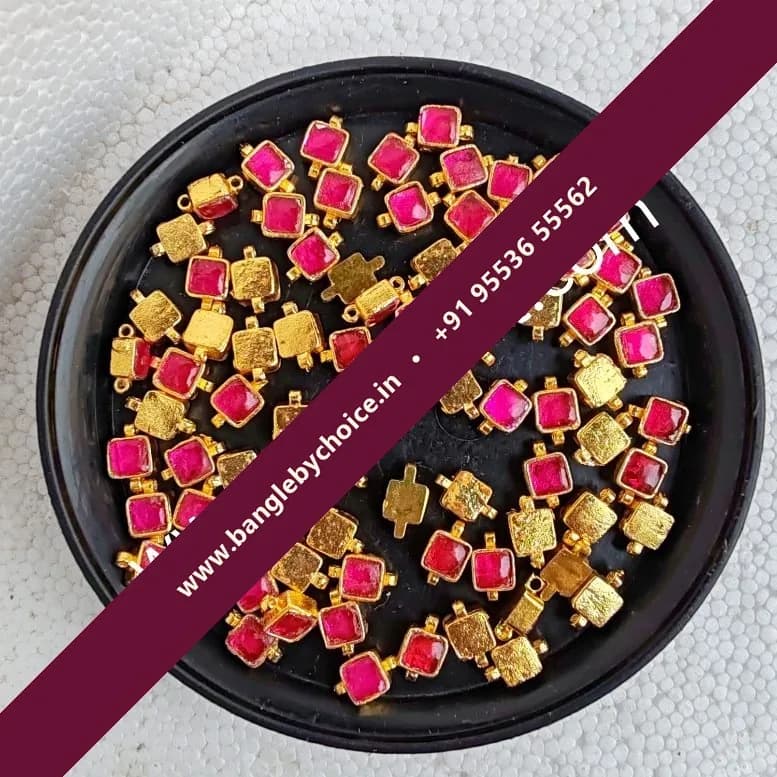 Pink Square Jadav Pendent With 2 Connectors